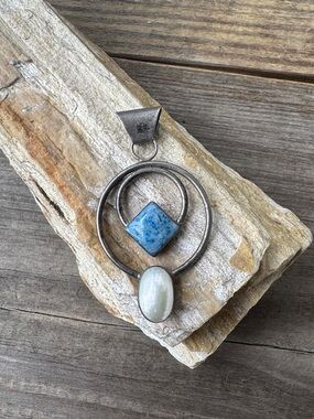 Native American Sterling Silver Pendant with Denim Lapis and Pearl